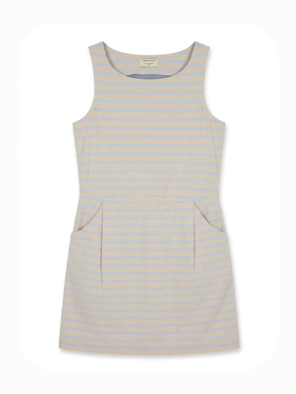 Maison Kitsune Paris Striped Cotton Pocket Mini Dress Beige Blue Size 34 US XS